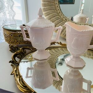 Vintage Jeanette Pink Milk Glass Sugar & Creamer Set